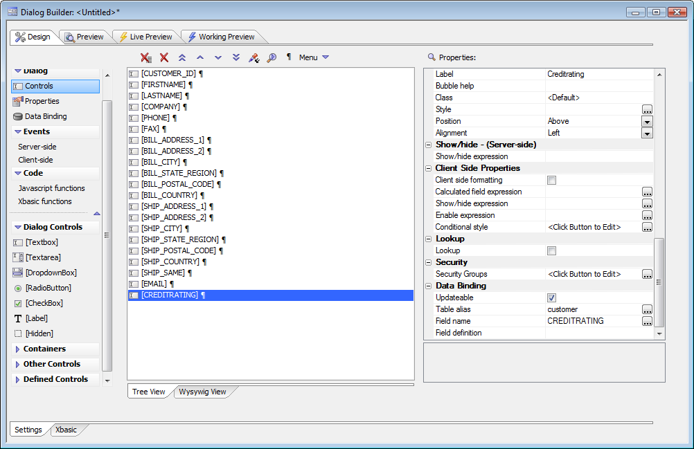 Dialog Automatic Data Binding Information